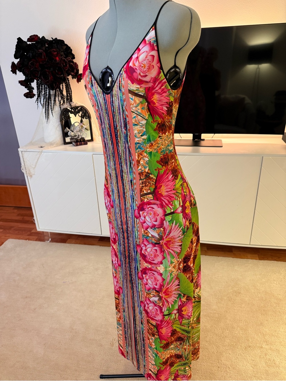 Clover Canyon Fools Gold Floral Liquid Jersey Maxi Dress S Slit